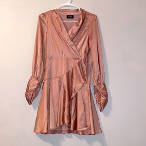 Silky tan long sleeve mini dress